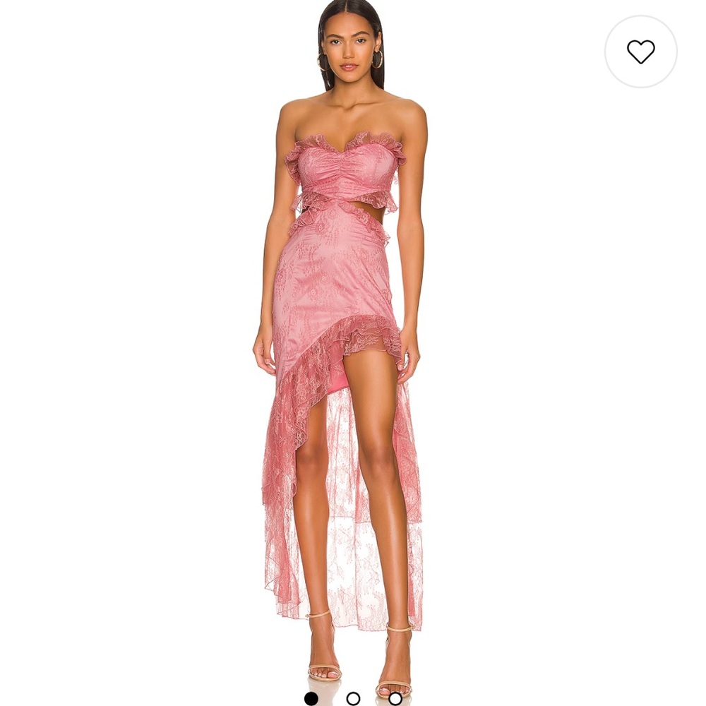 MAJORELLE Pink High Low Lace Dress